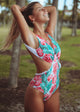 Miyouj Flower Ruffle One Piece Swimsuit 2019 Print biquinis Feminino Swimwear Deep v Neck Bikini Backless Bathing Suit Women