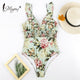 Miyouj One Piece Swimsuit Stripe Sexy Deep V-neck Hollow out Swimwear Women Backless Bandage Print Bathing Suit 2018 Monokini