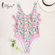 Miyouj One Piece Swimsuit Stripe Sexy Deep V-neck Hollow out Swimwear Women Backless Bandage Print Bathing Suit 2018 Monokini