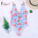 Miyouj One Piece Swimsuit Stripe Sexy Deep V-neck Hollow out Swimwear Women Backless Bandage Print Bathing Suit 2018 Monokini