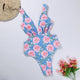 Miyouj One Piece Swimsuit Stripe Sexy Deep V-neck Hollow out Swimwear Women Backless Bandage Print Bathing Suit 2018 Monokini