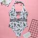 Miyouj One Piece Swimsuit Stripe Sexy Deep V-neck Hollow out Swimwear Women Backless Bandage Print Bathing Suit 2018 Monokini