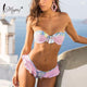 Miyouj Ruffle Bikini Off Shoulder Floral Swimsuit Bandage Bow Swimwear Push Up Biquini Feminino Bathing Suit Women Bikini Set
