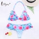 Miyouj Ruffle Bikini Off Shoulder Floral Swimsuit Bandage Bow Swimwear Push Up Biquini Feminino Bathing Suit Women Bikini Set