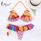 Miyouj Ruffle Bikini Solid Floral Swimsuit Lace Up Bandage Swimwear Women String White Bathing Suits Yellow Biquini Wave Bikinis