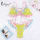 Miyouj Ruffle Bikini Solid Floral Swimsuit Lace Up Bandage Swimwear Women String White Bathing Suits Yellow Biquini Wave Bikinis