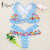 Miyouj Ruffle Bikini Solid Floral Swimsuit Lace Up Bandage Swimwear Women String White Bathing Suits Yellow Biquini Wave Bikinis