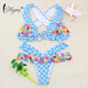 Miyouj Ruffle Bikini Solid Floral Swimsuit Lace Up Bandage Swimwear Women String White Bathing Suits Yellow Biquini Wave Bikinis