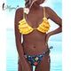 Miyouj Ruffle Bikini Solid Floral Swimsuit Lace Up Bandage Swimwear Women String White Bathing Suits Yellow Biquini Wave Bikinis