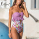 Miyouj Sexy Hollow Out Ruffle One Piece Swimsuit Bow Bandage Swimwear Women Floral Biquinis Feminino 2019 Bikini Thong Beach