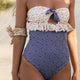 Miyouj Sexy Hollow Out Ruffle One Piece Swimsuit Bow Bandage Swimwear Women Floral Biquinis Feminino 2019 Bikini Thong Beach