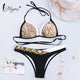 Miyouj Sexy Leopard Bikini Push Up Deep V Swimsuit Female Hollow Out Bathing Suit Women Snake Skin Print Biquini Halter Bikinis
