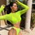 Neon Green Mesh Hollow Out T Shirts Women Long Sleeve See Through Crop Top 2019 Summer Autumn Fashion Streetwear Lady tshirt