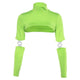 Neon Green Rose Red T Shirts Women Turtleneck Long Sleeve Patchwork Crop Top 2019 Summer Streetwear Fashion Young Lady tshirt