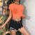 Neon Green See Through T Shirts Women Short Sleeve Hollow Breathable Crop Top 2019 Summer Top Fashion Ruffles tshirt Streetwear