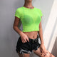 Neon Green See Through T Shirts Women Short Sleeve Hollow Breathable Crop Top 2019 Summer Top Fashion Ruffles tshirt Streetwear