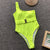 Neon One Piece Swimsuit Buckle One Shoulder Bathing Suit Women Swimwear Maillot De bain Femme 2019 New Une Piece Bikini Monokini