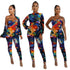 New Colorful Print 2 Piece Outfits Women Strapless Sexy Jumpsuits+Zipper Short Coat Sets Fall Winter Casual Streetwear Rompers