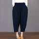 New Women Cotton Linen Lantern Long Pants Blue Beige Black Retro Baggy Harem Pants Femme Elastic Waist  Loose Casual Trousers