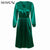 Novgirl Elegant Fit And Flare Pleated Satin Dress Women 2019 Summer Autumn Off Shoulder Long Sleeve Ladies Casual Green Vestidos