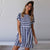 O-neck Short Sleeve Striped Loose Mini Dress Casual Pink Blue Striped Dresses Boho Beach Ladies Fashion Elegant Dress Summer New