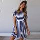 O-neck Short Sleeve Striped Loose Mini Dress Casual Pink Blue Striped Dresses Boho Beach Ladies Fashion Elegant Dress Summer New
