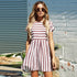 O-neck Short Sleeve Striped Loose Mini Dress Casual Pink Blue Striped Dresses Boho Beach Ladies Fashion Elegant Dress Summer New