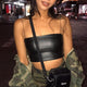 PU Leather Summer Crop Top Skinny Sexy Sleeveless Short black Women Black Solid Slash Neck Ladies Streetwear Tank Vest Plus Size