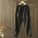 Popular Womens Beige Black Cotton Linen Elastic Waist Pants Lady Casual Baggy Pockets Harem Pants Summer Holiday Street Trousers
