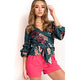 Printed V-Neck Bandage Shirts Women Vintage Casual Long Sleeve Loose Chiffon Tops  Office Lady Fashion Elegant Blouses Spring