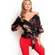 Printed V-Neck Bandage Shirts Women Vintage Casual Long Sleeve Loose Chiffon Tops  Office Lady Fashion Elegant Blouses Spring