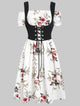 Off Shoulder Flower Dress and Waistcoat Set A-Line Short Sleeves Lace up Floral Print Women Holiday Maxi Dresses 2019