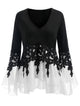 Plus Size Applique Layered Blouse Women Blouses 2018 Fall New Fashions V-Neck Long Sleeves Ladies Tops Blusas Clothing