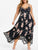 Plus Size Floral Print Lace Insert Handkerchief Dress Asymmetrical Spaghetti Strap High Waist Women V-Neck Sexy Dress