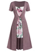 ROSEGAL Plus Size High Waist Maxi Floral Print Dress A-Line Short Sleeves Women Casual Square Collar Ankle-Length Long Dress