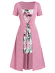 Plus Size High Waist Maxi Floral Print Dress A-Line Short Sleeves Women Casual Square Collar Ankle-Length Long Dress