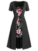 ROSEGAL Plus Size High Waist Maxi Floral Print Dress A-Line Short Sleeves Women Casual Square Collar Ankle-Length Long Dress