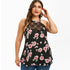 ROSEGAL Plus Size Lace Panel Floral Print Tank Top Hollow Out Round Neck Sleeveless Casual Tops Casual Women Summer Clothes 2019