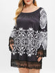 Plus Size Off The Shoulder Tribal Print Dress Long Sleeves Knee-Length Straight Shirt Dresses Women Sexy Lace Dress 2019