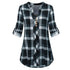 Plus Size Plaid Roll Tab Sleeve Blouse V-Neck Full Long Sleeve Women Casual Shirts Button Tops Office Clothes 2019
