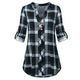 Plus Size Plaid Roll Tab Sleeve Blouse V-Neck Full Long Sleeve Women Casual Shirts Button Tops Office Clothes 2019