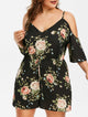 Plus Size Women Floral Jumpsuits Flower Cami Romper Casual Streetwear Sexy High Wasit Women Summer Playsuits 2019