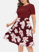 Plus Size Women Flower Print A Line Dress Short Sleeves Sexy O-Neck Bodycon Party Dress Summer Big Size Vestidos 5XL