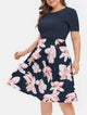 Plus Size Women Flower Print A Line Dress Short Sleeves Sexy O-Neck Bodycon Party Dress Summer Big Size Vestidos 5XL