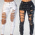 Ripped Jeans for Women 2018 New Mid-waist Hole Chain Jeans Paint Pants Skinny Destroyed Pants Hole Trousers Stretch Jeans