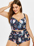 Cat Print Plus Size Valentine Women Set Summer Beachwear Padded Wire Free Crop Top High Waist Briefs Two Piece Sets 2019