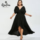 High Low Plus Size Maxi Flowy Dress High Waist Party Dress Women Black V-Neck Short Sleeves Ladies Dresses 2019 Vestidos