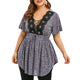 Insert Lace Up Plus Size T-Shirt Casual V-Neck High Waist Vintage Tops Lace Big Size Women Summer Long Tees 2019