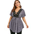 Insert Lace Up Plus Size T-Shirt Casual V-Neck High Waist Vintage Tops Lace Big Size Women Summer Long Tees 2019