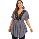 Insert Lace Up Plus Size T-Shirt Casual V-Neck High Waist Vintage Tops Lace Big Size Women Summer Long Tees 2019